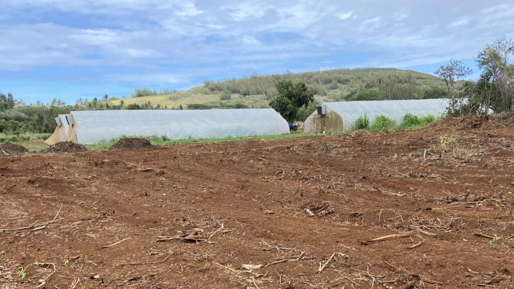 Greenhouses, to be moved on top of finished compost-in-place piles when complete